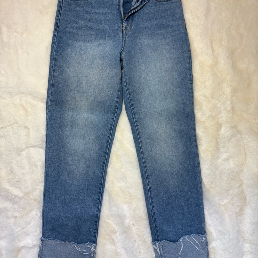 BCBGeneration Washed Blue Mega Cuff Wide Leg Jeans